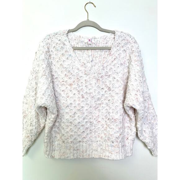 Chloe + Cyrus Textured Pastel Open Knit Cropped Sweater, Size L Boho Romantic - Picture 2 of 8